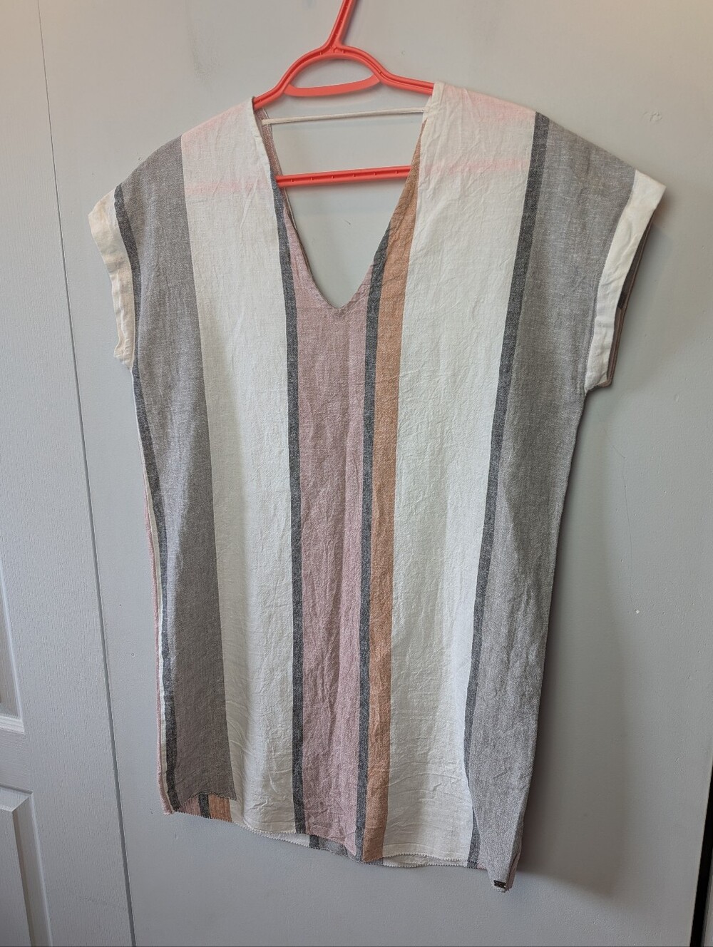 MONK & LOU Linen Cotton Mix Mini Dress Size XS Stripes Short Sleeves Lightweight
